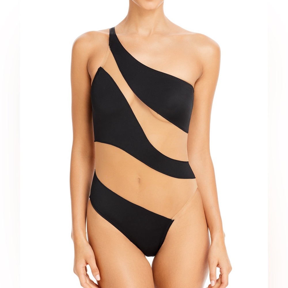 NORMA KAMALI Snake Mesh Stripe One Piece Swimsuit